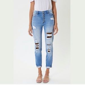 KanCan Light Blue Distressed Skinny Jeans with Leopard Patch